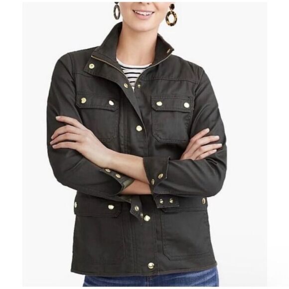 J. Crew Black and Gold Twill Field Jacket with Stand-Up Collar size XS - Picture 1 of 13